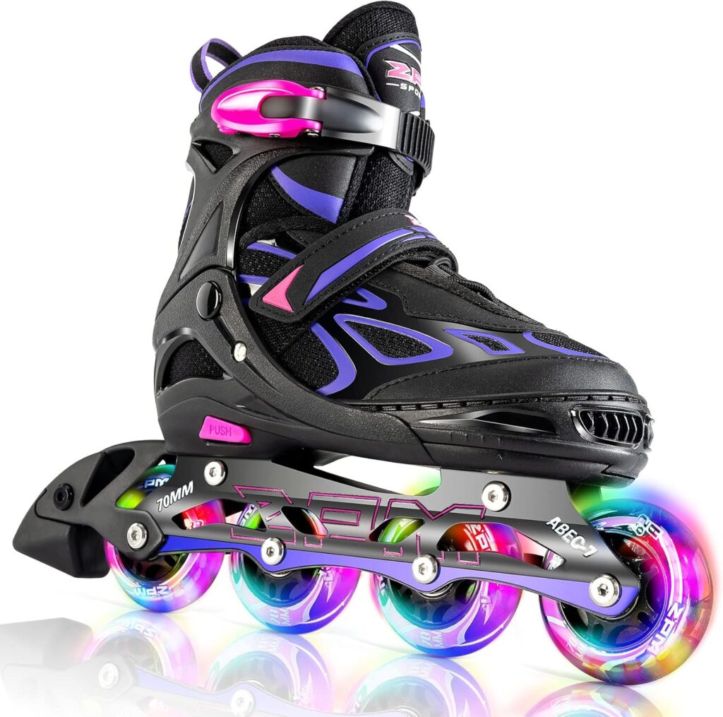 2PM SPORTS Vinal Girls Adjustable Flashing Inline Skates - in Violet and Magenta