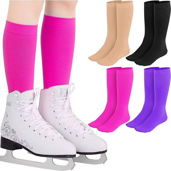 4 Pairs Figure Skating Socks High Tights Skate Socks Ice Skating Socks Nylon Skating Socks for Ice Skates Dance