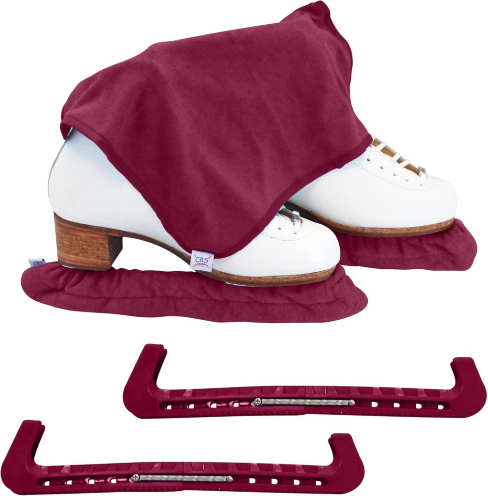 CRS Cross Skate Guards, Soakers and Towel Gift Set - Ice Skating Guards and Soft Skate Blade Covers for Figure Skating or Hockey - in Ruby