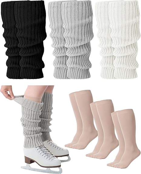 Chuarry 6 Pairs Skating Leg Warmer Sets for Women Girls Knit Long Leg Warmers Skating Socks Set for Figure Skating