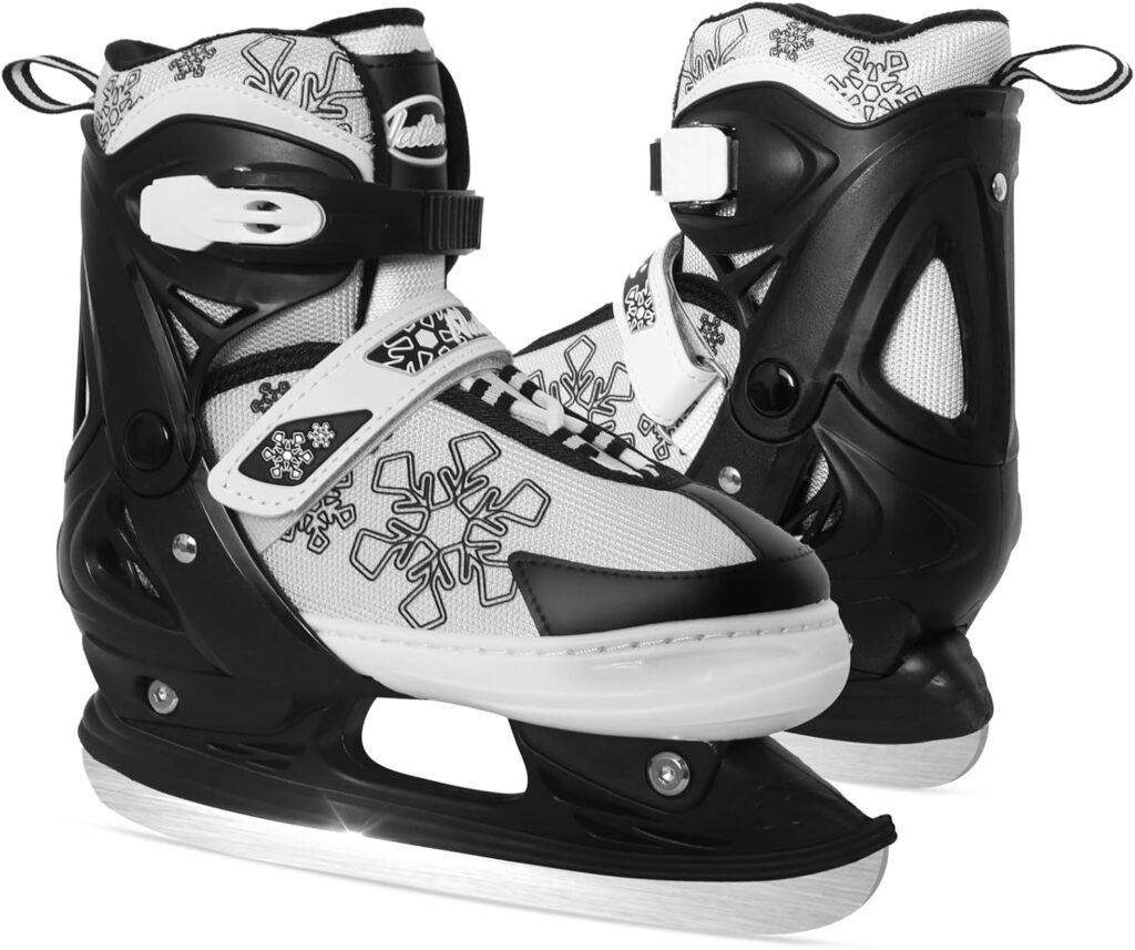 Nattork Adjustable Ice Skates, Ice Skating for Kids, Boys and Girls, Hockey Lace-Up Skates - Soft Padding and Reinforced Ankle Support with 4 Sizes Adjustments