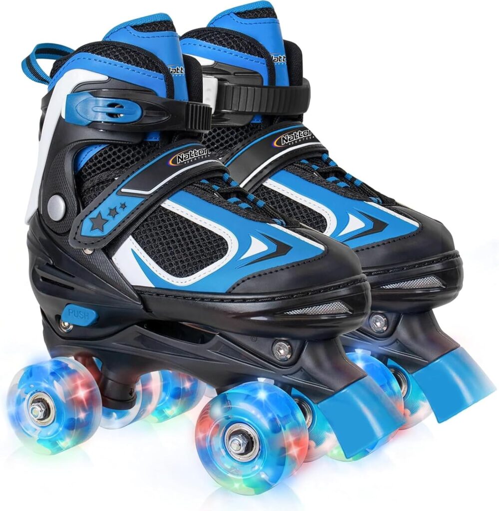 Nattork Kids Roller Skates for Boys Girls Kids, 4 Sizes Adjustable Quad Skates with All Light up Wheels - Birthday Gift for Indoor Outdoor Sports