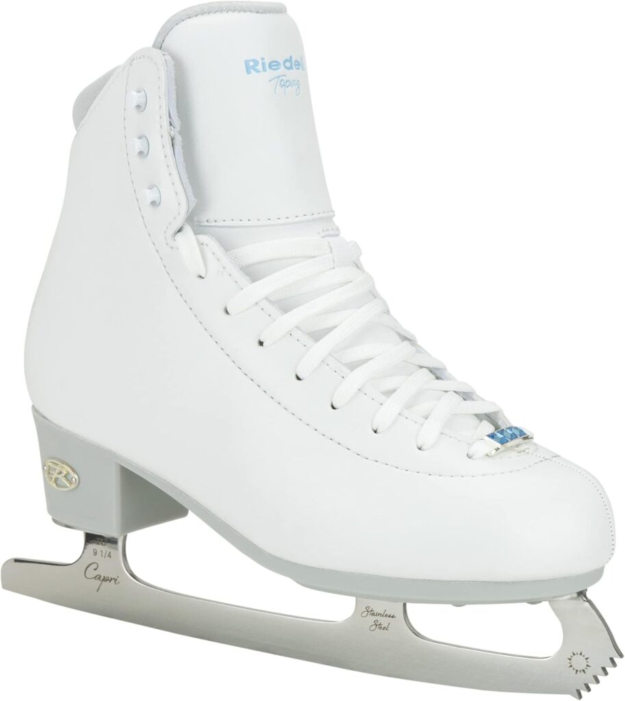 Riedell Topaz Adult Ice Skates - Competitive Figure Ice Skates with Stainless Steel Capri Blade - Size 8 in White