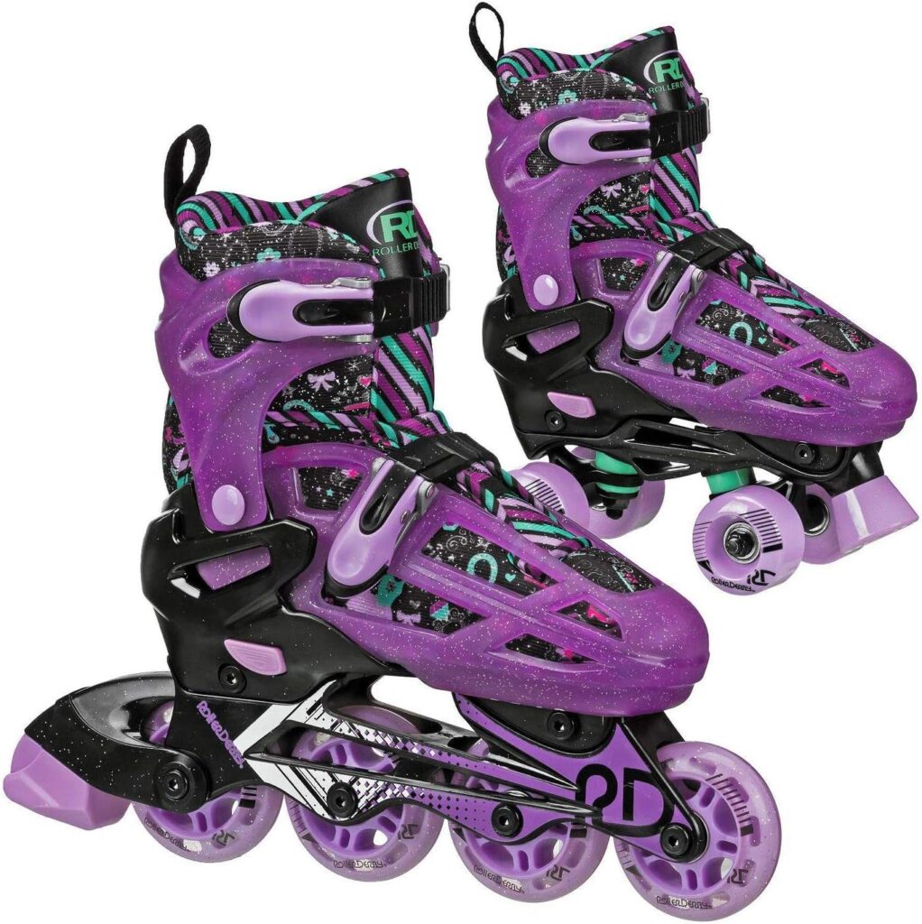 Roller Derby Falcon 2-in-1 Combo Quad and Inline Skates for Kids, Adjustable Sizing - in Purple Black