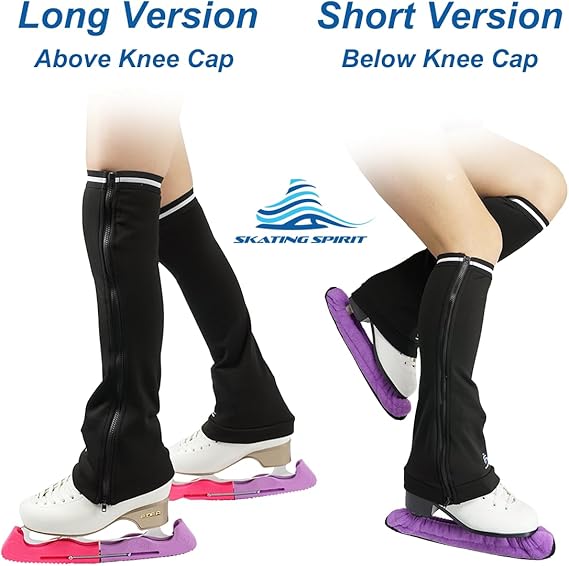 SkatingSpirit Ice Figure Skating Leg Warmer (1 pair), Zip-on Zip-Off, Non-Slip Cuff Band, Fleece Lined Thermal Fabric