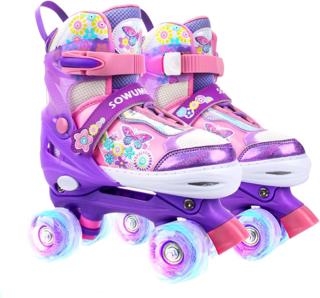 Sowume Adjustable Roller Skates for Girls and Women, All 8 Wheels of Girl's Skates Shine, Safe and Fun Illuminating for Kids