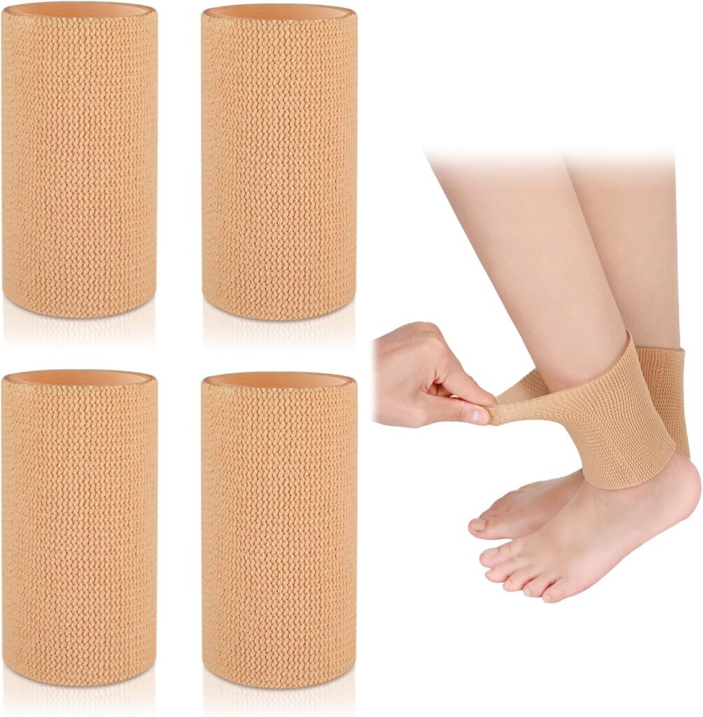 Suhine 4 Pcs Ankle Sleeve Ankle Gel Sleeves Ice Skate Guards Padded Protector Moisturizing Gel Socks Pad Ice Skating Protection for Riding Ski Foot(Beige)