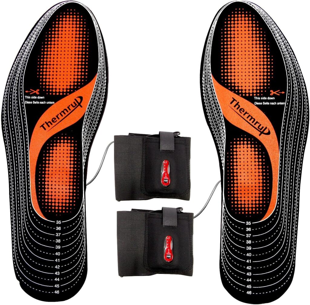 Thermrup Electric Heated Insoles Foot Warmers Rechargeable Li-Ion Battery(4 Temperature Settings) Size 4.5-14, High Temperature