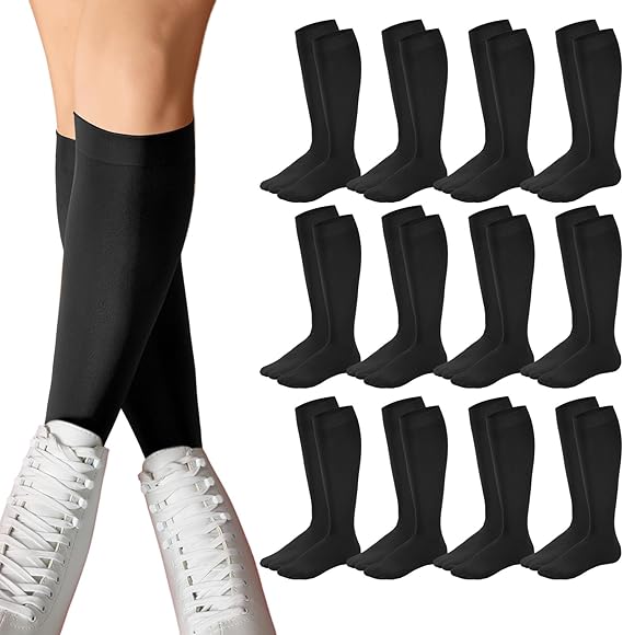 Toulite 12 Pairs Figure Skating Socks Ice Skating Socks for Women Girls Roller Skate Socks Light Opaque Footed Dance Socks