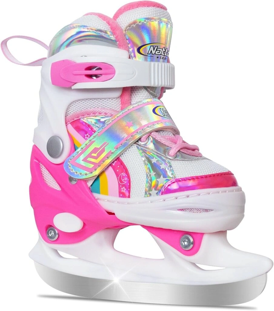 Nattork Girls Ice Skates for Kids – 4 Size Adjustable Rainbow Ice Skate with Fleece Lining adjustable rainbow ice skates