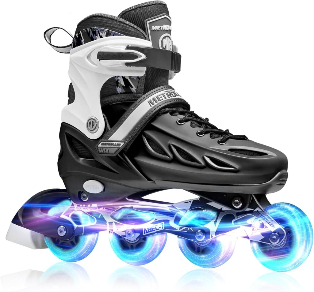 
METROLLER Inline Skates for Girls and Boys, Women, Men 4 Sizes Adjustable Inline Skates with Light Up Wheels, Illuminating Beginner Skates