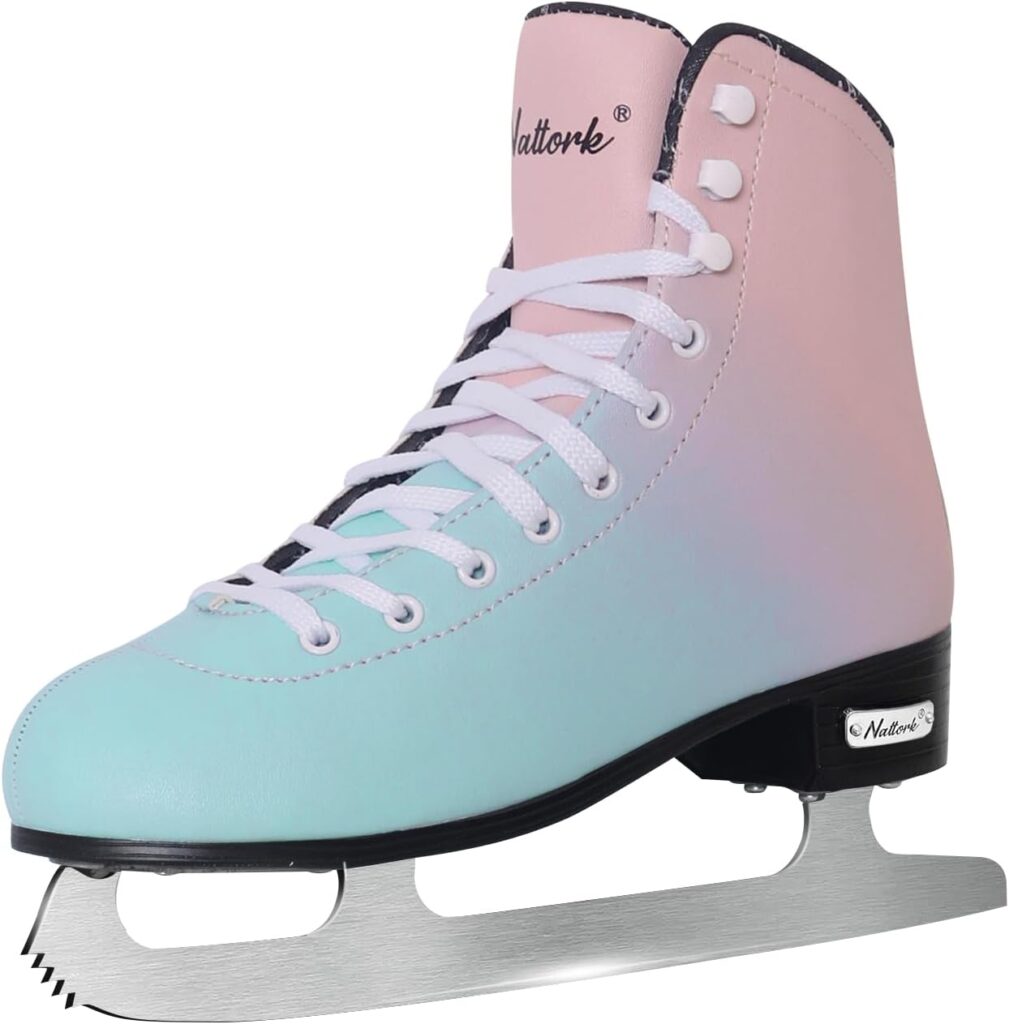 Nattork Figure Skates Excellence Stainless Steel Blades Ice Figure Skating with Enhanced Support Strength Performance and Ultimate Comfort for Youth and Adult