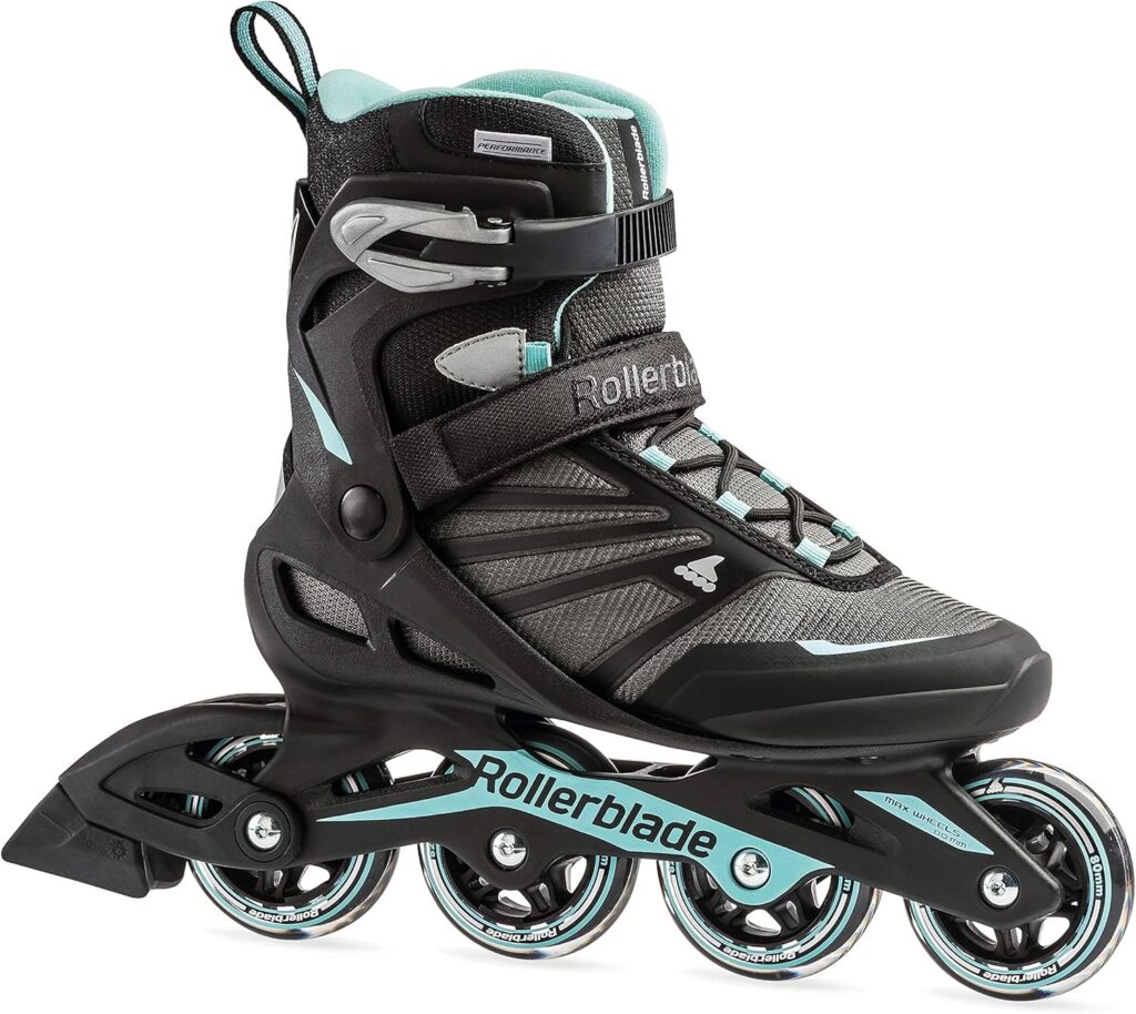 Rollerblade Zetrablade Women's Adult Fitness Inline Skate, Black and Light Blue, Performance Inline Skates - Striped