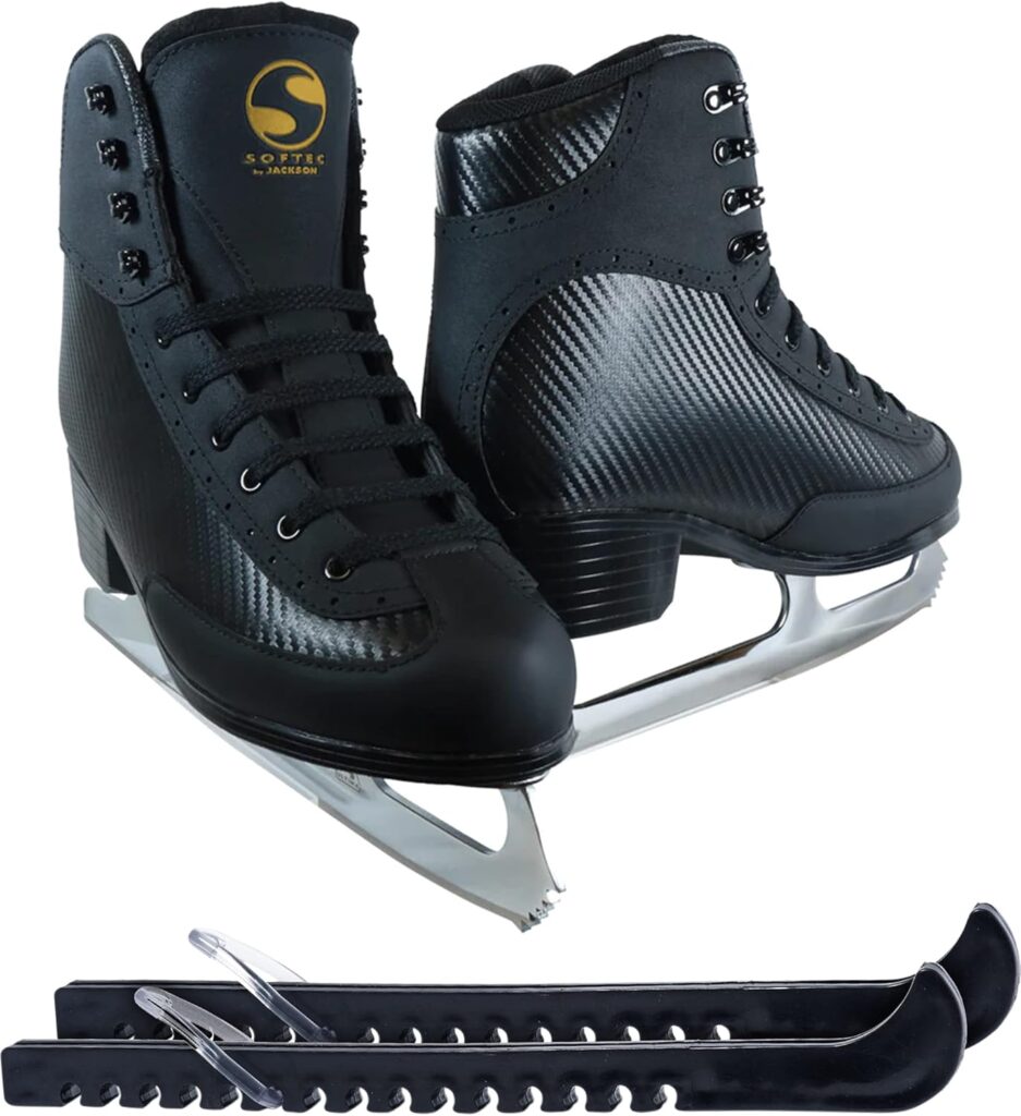 Jackson Ultima Softec Elite/Nova Figure Ice Skates for Men/Boys with Mark-II Blades Bundle with Skate Guards - Size 11 in Black Nova