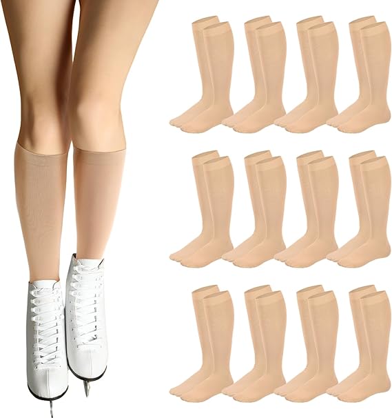 Toulite 12 Pairs Figure Skating Socks Ice Skating Socks for Women Girls Roller Skate Socks Light Opaque Footed Dance Socks