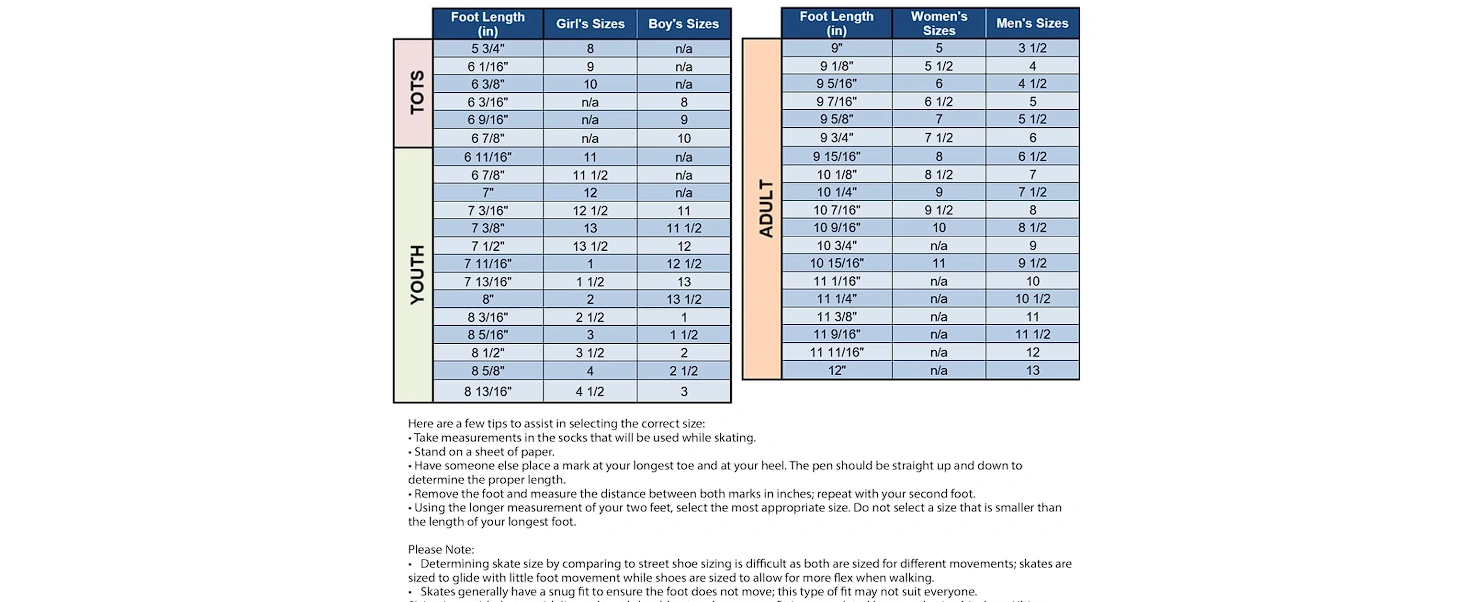 ice skate guide chart