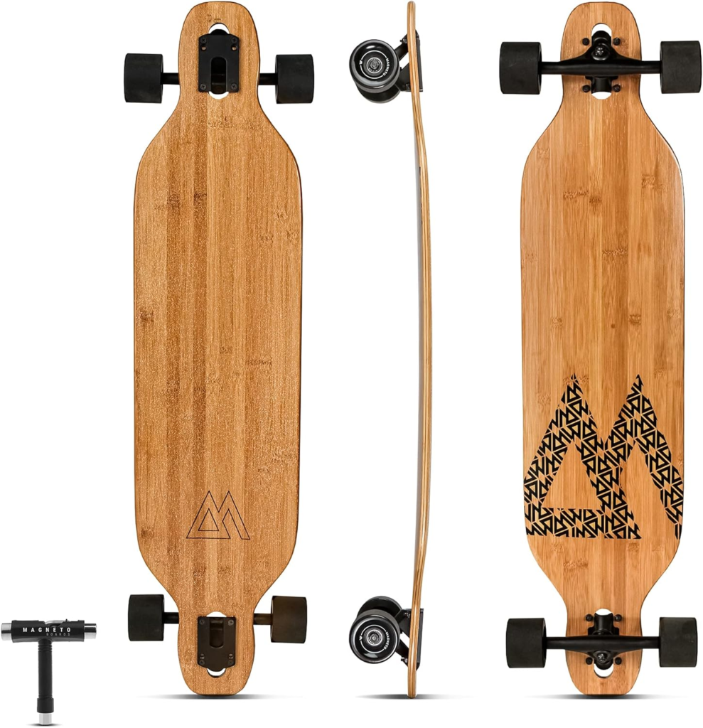 Magneto Bamboo Carbon Fiber Longboards Skateboards for Cruising, Carving, Free-Style, Downhill and Dancing 