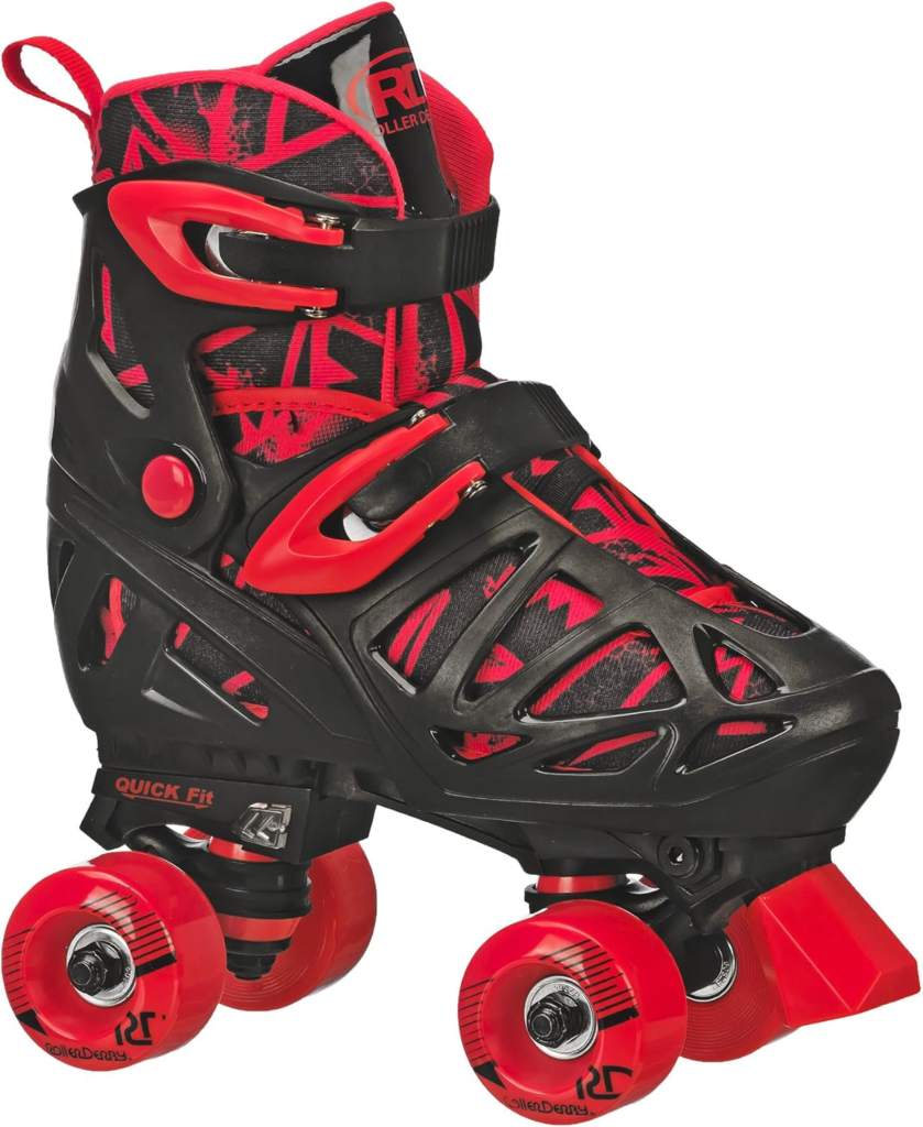 Roller Derby Trac Star Adjustable Skates for Kids, Beginners - in Black and Red