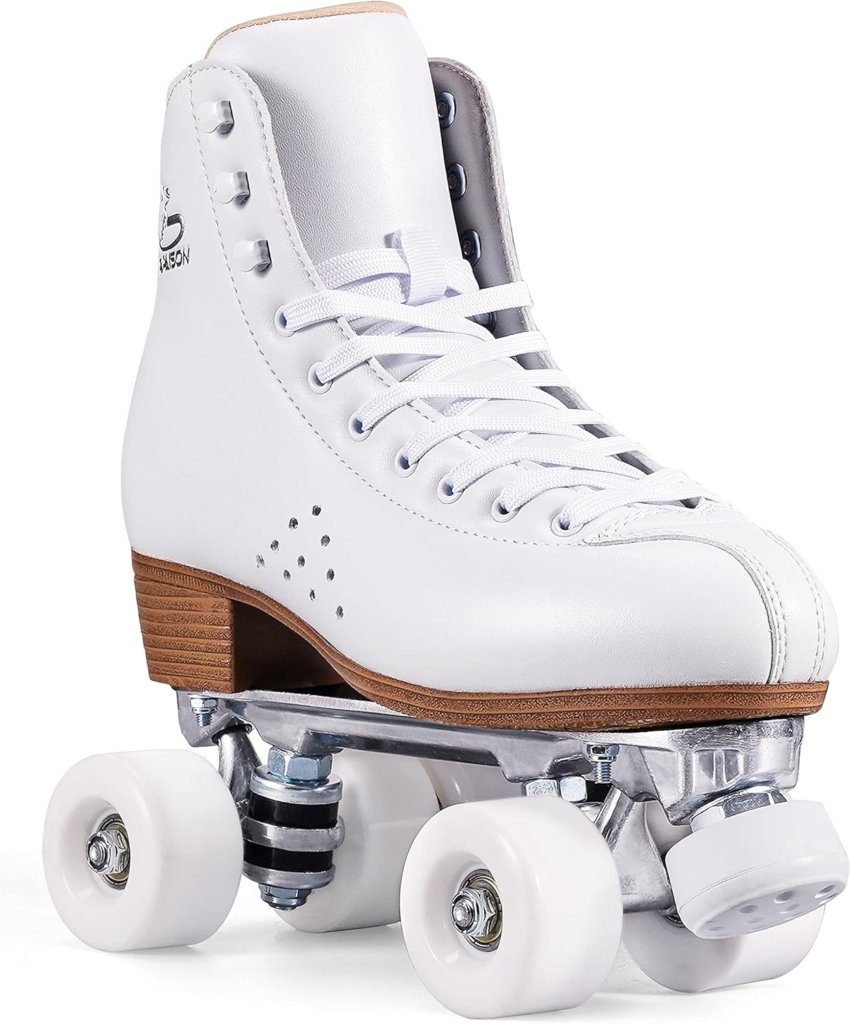 PAPAISON Roller Skates for Women and Men, Deluxe 2 Layer Microfiber Leather Double Row-Classic Roller Skates for Girls - in White