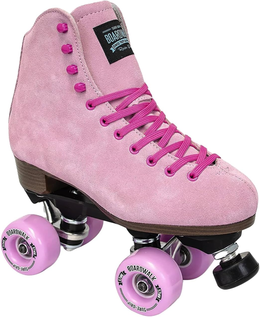 Sure-Grip Boardwalk Unisex Outdoor Roller Skates - Retro Boots with Suede Leather & Rubber - in Teaberry