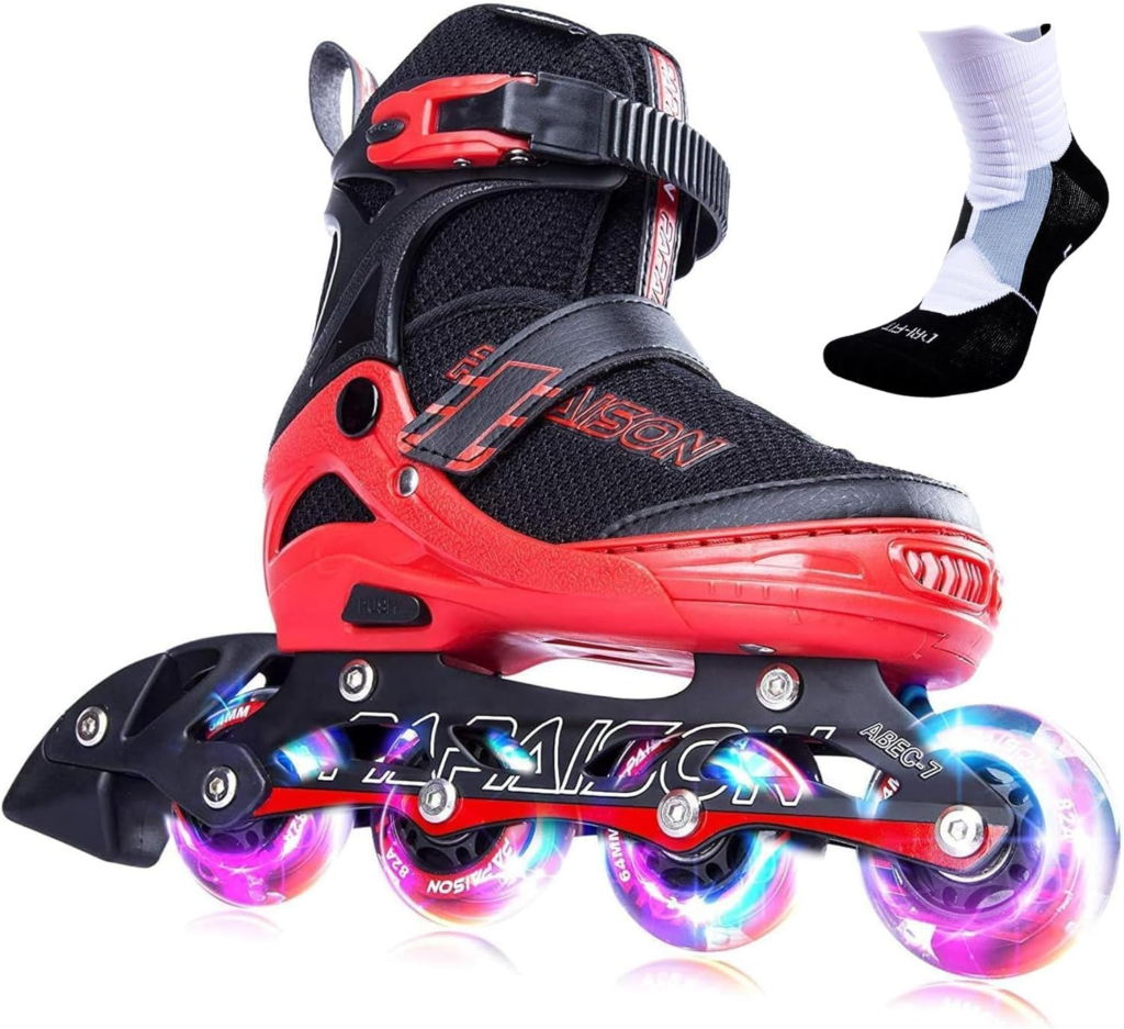 PAPAISON Adjustable Inline Skates for Kids and Adults with Full Light Up Wheels, Outdoor Roller Skates for Girls and Boys, Men and Women - in Red