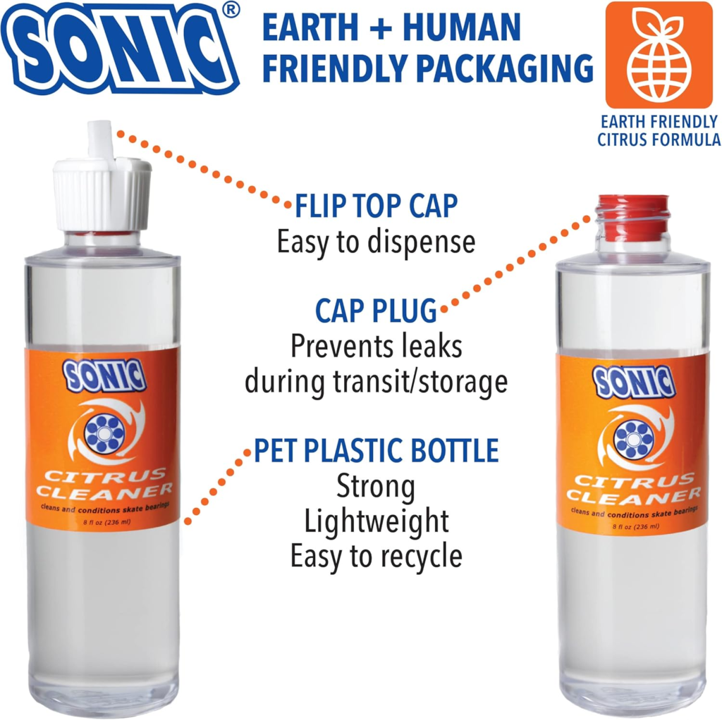 SONIC Citrus Skate Bearing Cleaner, Cleans Inline Skate, Roller Skate and Skateboard Bearings, Earth friendly