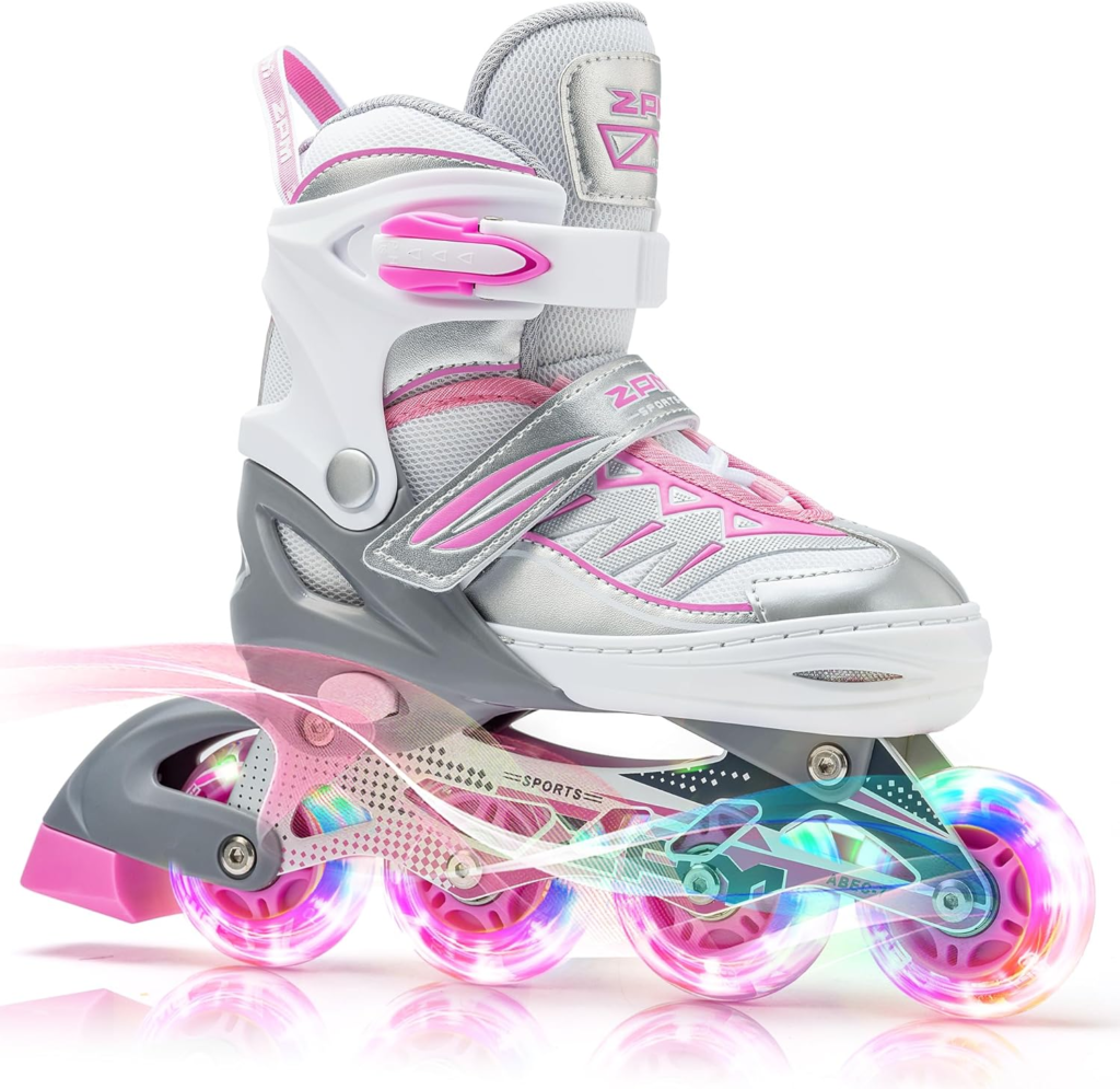 2PM SPORTS Cytia Pink Girls Adjustable Illuminating Inline Skates with Light up Wheels - in Pink and Silver