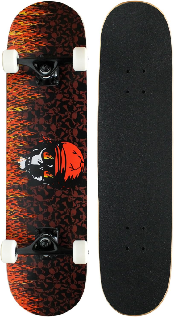 KPC Complete Skateboard - Pro Style Quality - Maple 7-Ply Deck, Aluminum Trucks, Urethane Wheels, Precision Bearings - in Red Flame