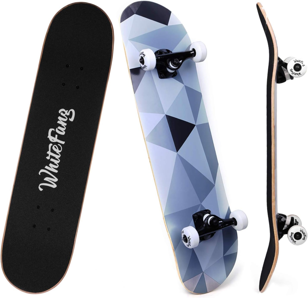 WhiteFang Skateboards for Beginners, Complete Skateboard 31 x 7.88, 7 Layer Canadian Maple Double Kick Concave Standard