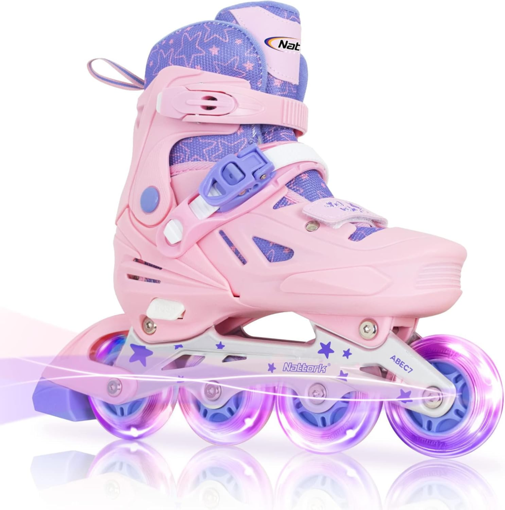Nattork Inline Skates for Girls and Boys Kids, 4 Sizes Adjustable Inline Skates with Light up Wheels