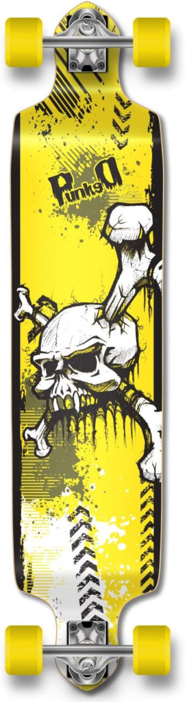 Yocaher Professional Speed Drop Down Complete Longboard Skateboard - Yellow Skull